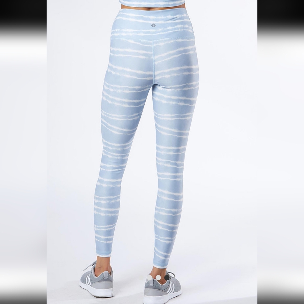 Scorpio Sol High Waisted Sky Blue Striped Tie Dye Leggings Size L - Picture 6 of 6
